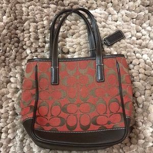 Coach dark red and brown leather mini tote